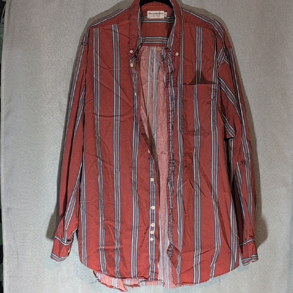 Abercrombie & Fitch Red and Blue Striped Casual Shirt
